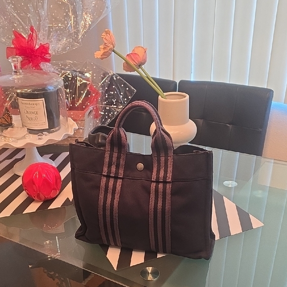 Hermes Fourre Black and Gray PM Tote Bag